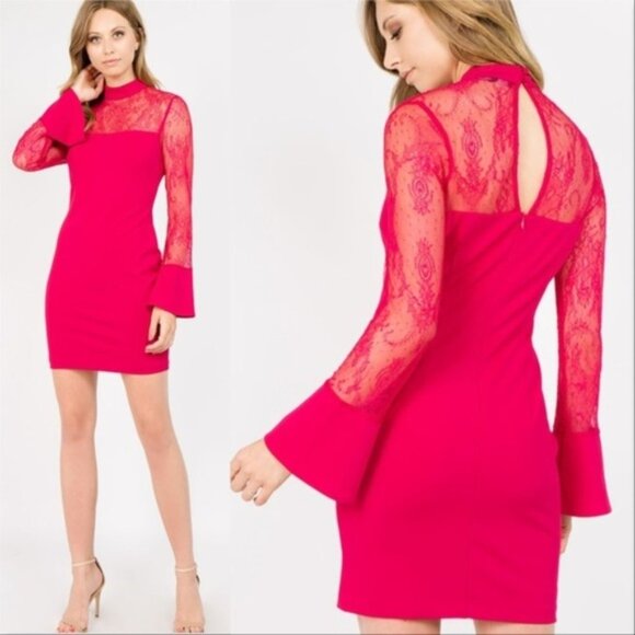 Lace Detailed long sleeved bodycon mini dress - Picture 2 of 4